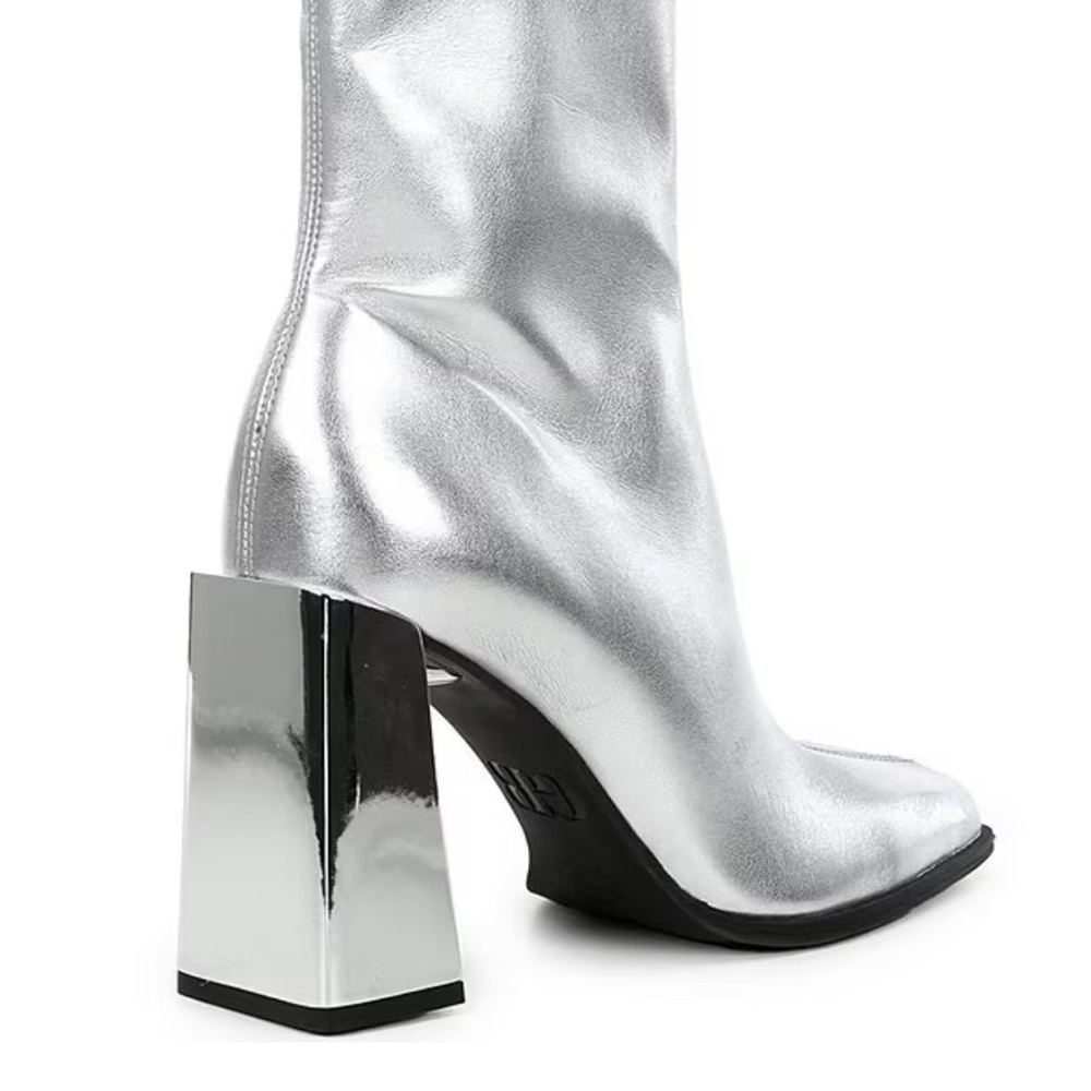 Gianni Bini Silver Metallic Block Heel Ankle Boots - Picture 4 of 15